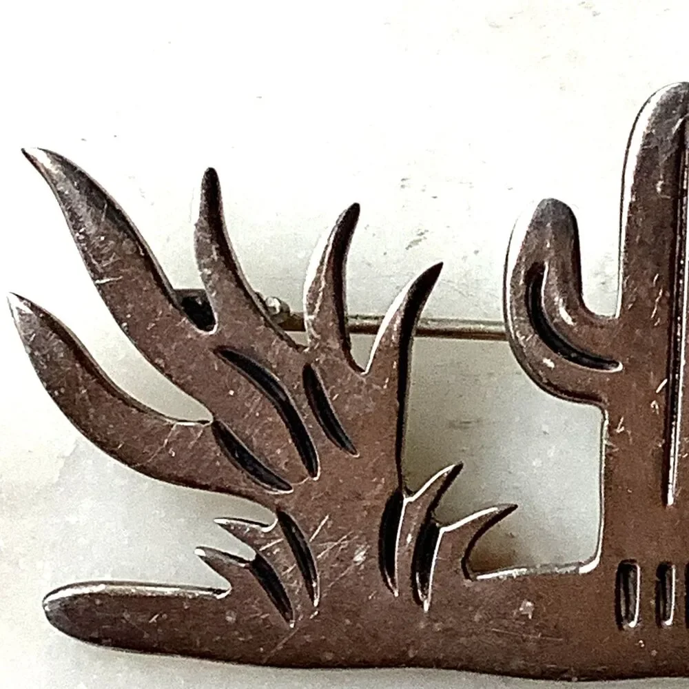 Vintage Taxco Cactus Brooch Sterling Silver 925 Desert Mexico Pin Southwest Art